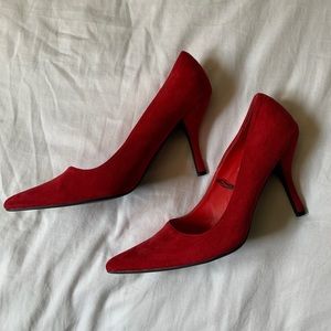 Red sued heels